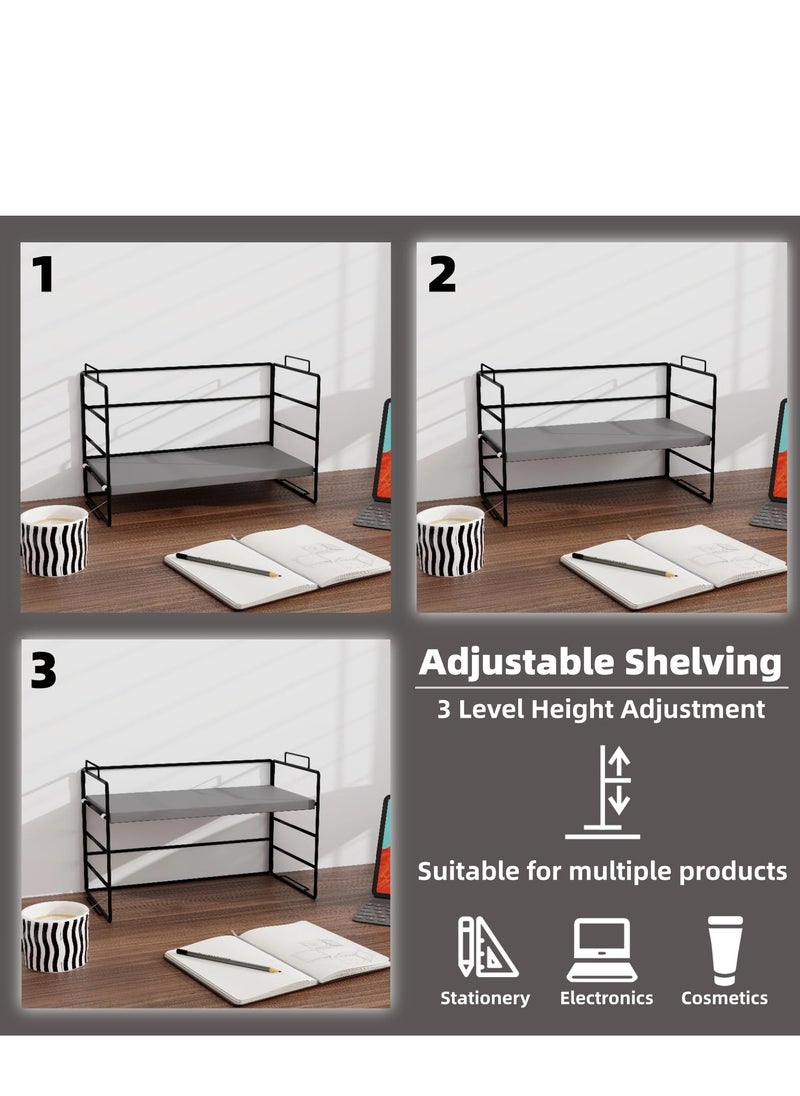 MIXDE - Sleek Metal Desk Shelf Organizer – Space-Efficient Desktop Storage for Office Supplies, Adjustable Single-Tier Design, Stackable for Custom Setup - Image 1