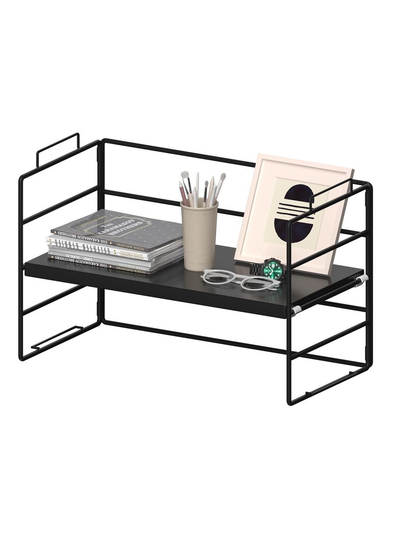 MIXDE Sleek Metal Desk Shelf Organizer – Space-Efficient Desktop Storage for Office Supplies, Adjustable Single-Tier Design, Stackable for Custom Setup  - Image 1