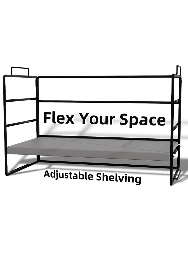 MIXDE Sleek Metal Desk Shelf Organizer – Space-Efficient Desktop Storage for Office Supplies, Adjustable Single-Tier Design, Stackable for Custom Setup  - Image 3