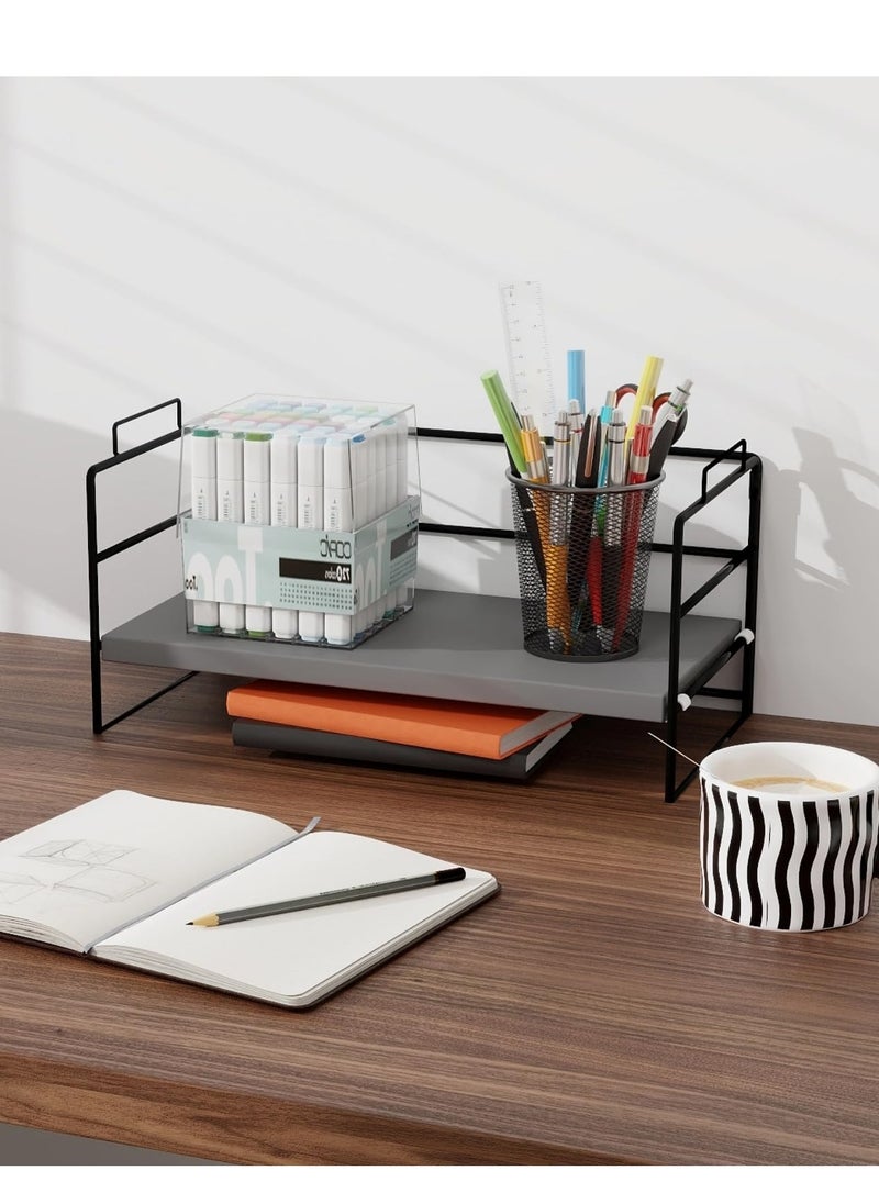 MIXDE Sleek Metal Desk Shelf Organizer – Space-Efficient Desktop Storage for Office Supplies, Adjustable Single-Tier Design, Stackable for Custom Setup  - Image 4