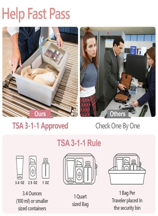 F-color TSA Approved Toiletry Bag - Clear Makeup Bag, 3 Pack, Beige - Image 2