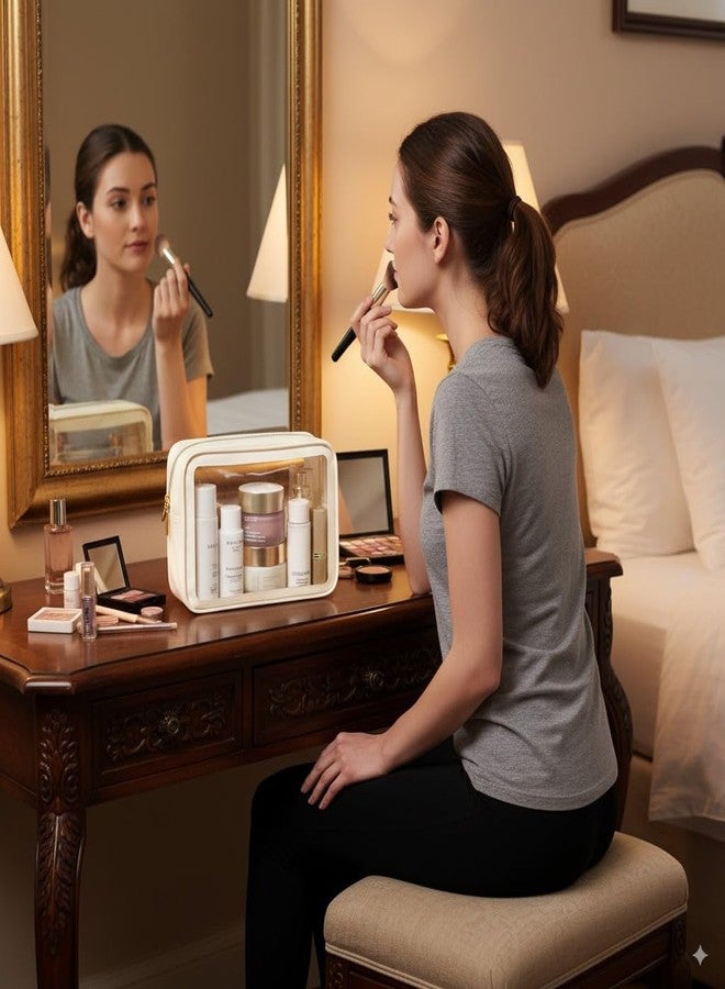 F-color TSA Approved Toiletry Bag - Clear Makeup Bag, 3 Pack, Beige - Image 5