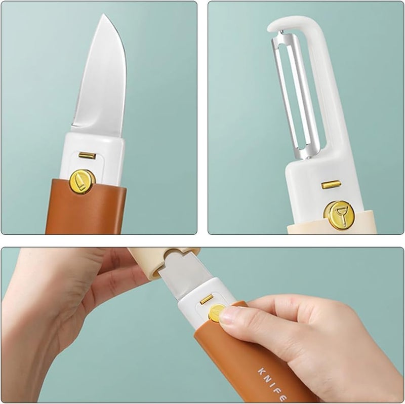 ZEVON® Foldable Knife for Travelling | Portable Travel Knife | Mini Knife and Peeler for Kitchen | 2 in 1 Knife and Peeler Set | Stainless Steel Bled - Multi Color - Image 3