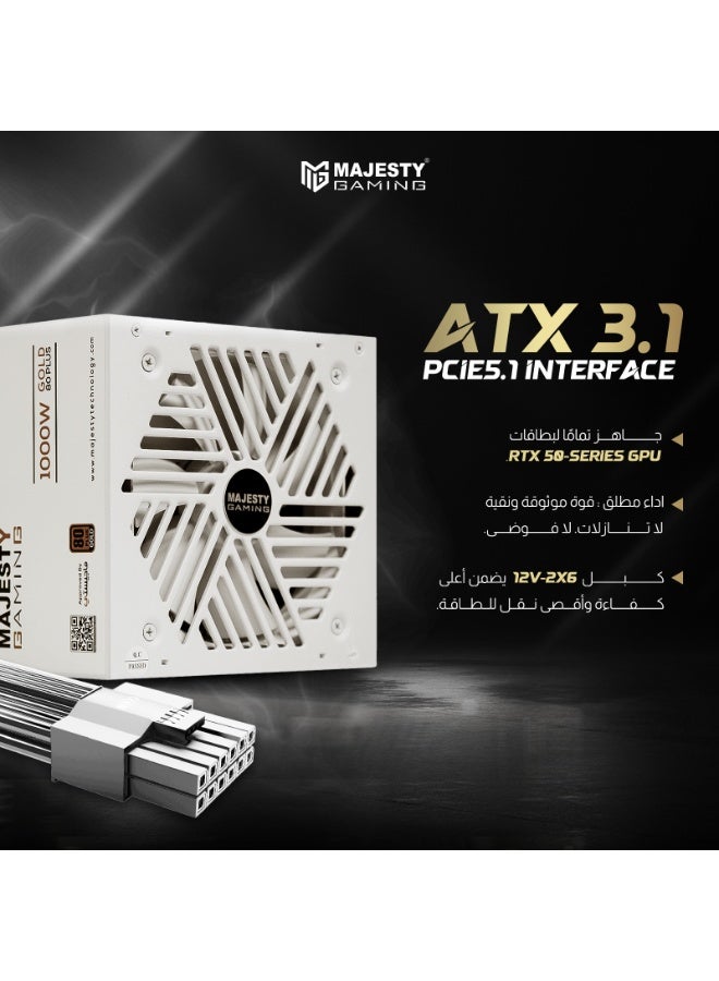 ماجيستي مزود طاقة من ماجيستي باور سبلاي 1000 واط ذهبي يدعم RTX 50 معياري بالكامل منخفض الضوضاء - متوافق مع ATX 3.1 وPCIe 5.1 - مكثفات يابانية 105 درجة - كفاءة 80+GOLD - دعم وضع الاستعداد- ضمان 10 سنوات - Image 4