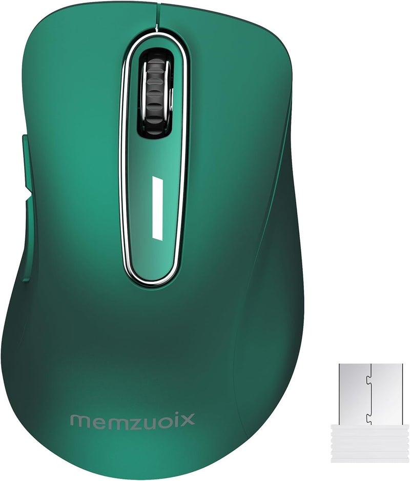 2.4G Wireless Mouse, 1400 DPI Computer Mice USB Receiver, Portable Wireless USB Mouse Battery Powered Cordless Mice for Laptop, PC, Desktop, 5 Buttons (Dark Green) - Image 1