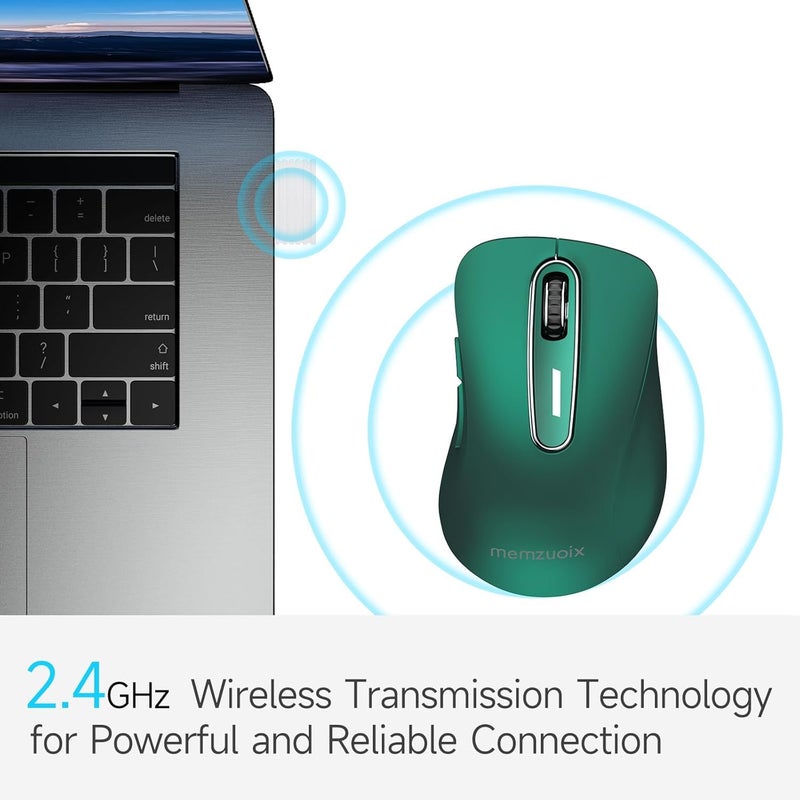 2.4G Wireless Mouse, 1400 DPI Computer Mice USB Receiver, Portable Wireless USB Mouse Battery Powered Cordless Mice for Laptop, PC, Desktop, 5 Buttons (Dark Green) - Image 2