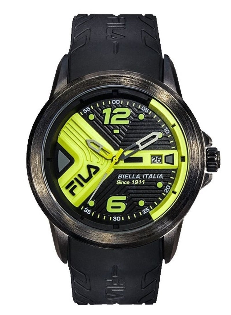 فيلا ساعة فيلا اكتيف للجنسين بعقارب، هيكل أسود من خليط معدني، مينا أسود/أصفر، سوار سيليكون أسود، 38-170-204، مقاس 43 مم - Image 1