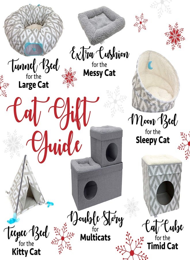 Kitty City Large Cat Tunnel Bed, 2-in-1 Zip-Together Cat Play Tunnel & Plush Nap Bed, Pop-Up Indoor Cat Toy with Hanging Toys, Collapsible Design - White - Image 4
