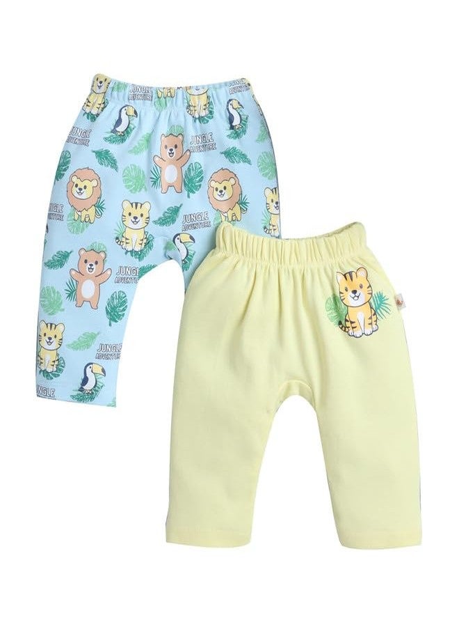 BUMZEE Baby Boys Cotton Diaper Pants/Leggings/Pyjamas Pack of 2 Yellow & Sky Blue - 3-6 Months (Peb10540C-ylw) - Image 1
