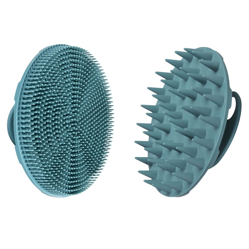 INNERNEED FoodGrade Soft Silicone Body Scrubber Shower Brush with Scalp Massager Shampoo Brush Wet Dry Manual Scalp Care Hair Washing Dark Green