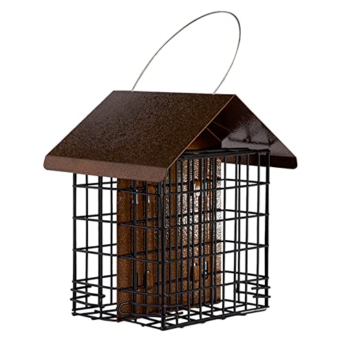 MEKKAPRO Suet Feeder for Outside Hanging Metal Roof, Woodpecker Feeder, Two Suet Bird Feeder Capacity, Cage Hanger Hanging Bird Feeder Easily Fits 2 Suet Cakes Holder - Wild Bird Feeder Basket - Image 1
