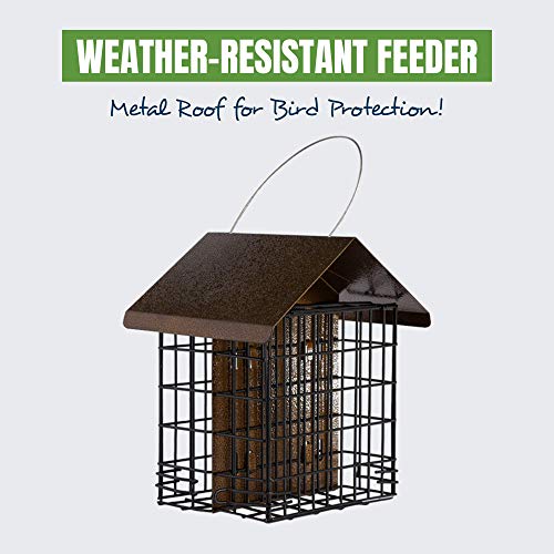 MEKKAPRO Suet Feeder for Outside Hanging Metal Roof, Woodpecker Feeder, Two Suet Bird Feeder Capacity, Cage Hanger Hanging Bird Feeder Easily Fits 2 Suet Cakes Holder - Wild Bird Feeder Basket - Image 3