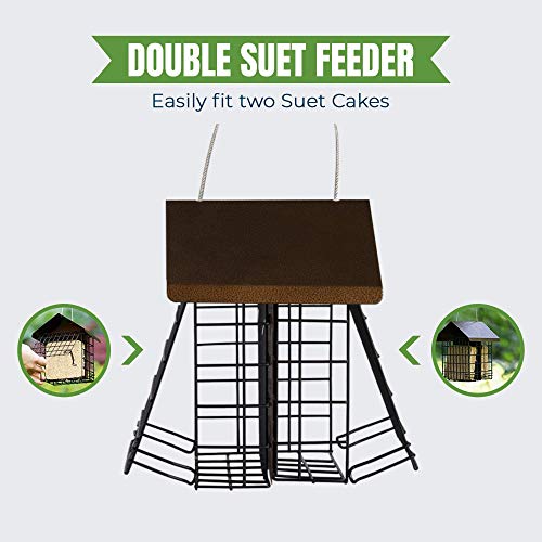 MEKKAPRO Suet Feeder for Outside Hanging Metal Roof, Woodpecker Feeder, Two Suet Bird Feeder Capacity, Cage Hanger Hanging Bird Feeder Easily Fits 2 Suet Cakes Holder - Wild Bird Feeder Basket - Image 2