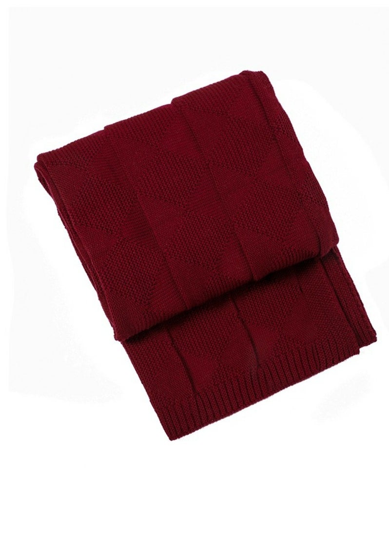 Loquat Solid Color Waffle Pattern Knitted Soft Throw Blanket Keep Warm Wine Red  - Image 4