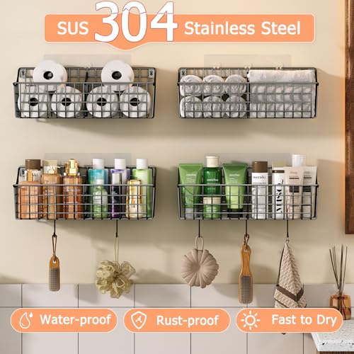 Sonyabecca 4 Pack EXTRA LARGE Hanging Wall Mount Storage Baskets With Divider, Metal Wire Basket With 4 Strong Adhesive Hooks +5 S Hooks,Organizing Wall Shelf for Home Kitchen Bathroom Pantry Garage RV, Black - Image 5
