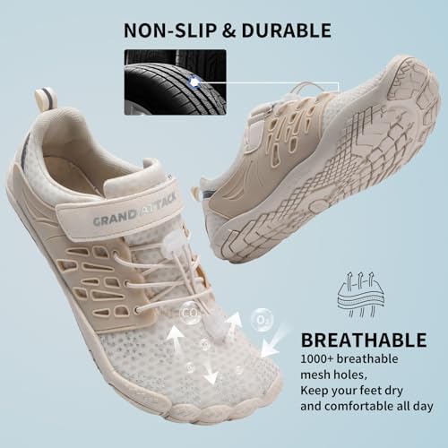 Grand Attack Barefoot Shoes Women,Minimalist Zero Drop Wide Toe Box Walking Shoes Cross Training Wrestling Weightlifting Fitness Gym Sneakers Beigek Size 9 - Image 2