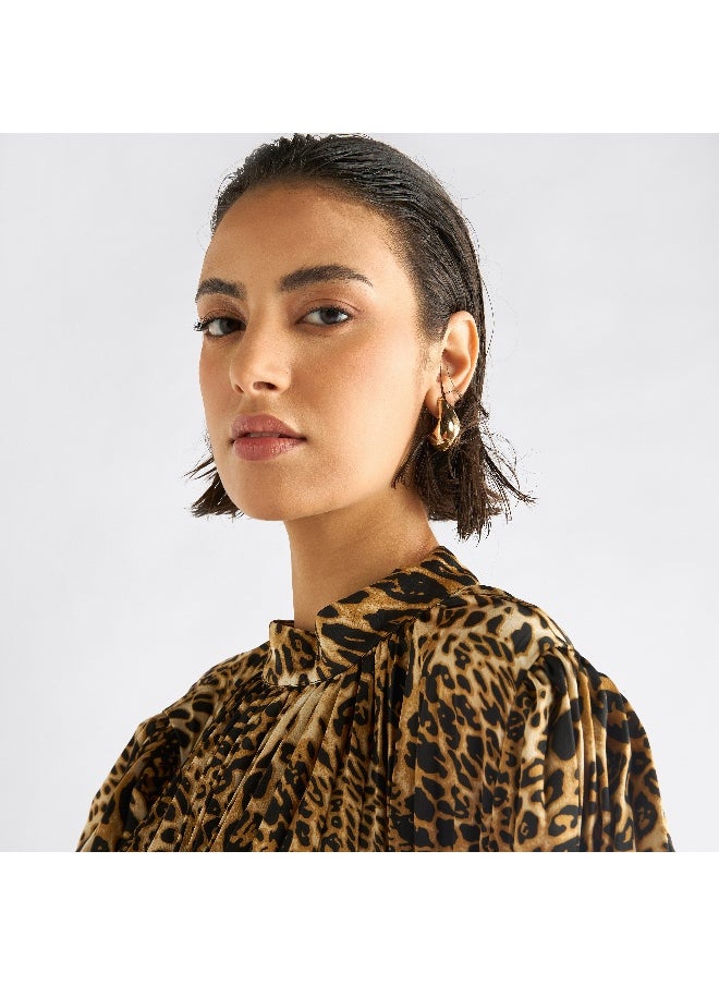 FAV - Animal Print Midi Dress with High Neck and Long Sleeves - Image 1