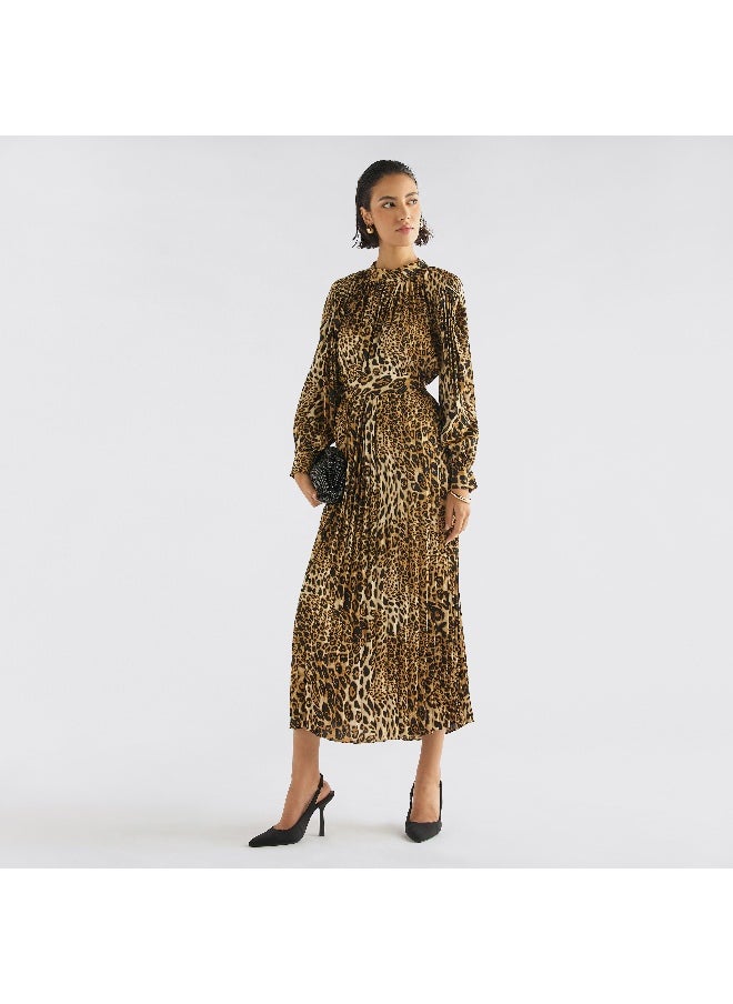 FAV - Animal Print Midi Dress with High Neck and Long Sleeves - Image 1