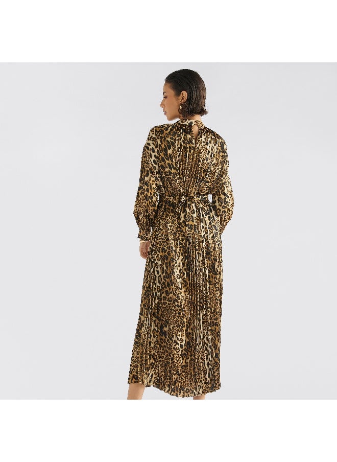 FAV - Animal Print Midi Dress with High Neck and Long Sleeves - Image 1