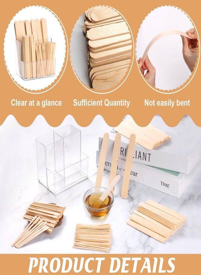 MSHUNKEJI 300 PCS 4 Style Waxing Sticks Wooden with Acrylic Organizer Assorted Wax Applicator Sticks Small Medium Large Popsicle Sticks Bulk Craft Sticks Jumbo for Body Legs Face WoodCraft Tongue Depressor - Image 3
