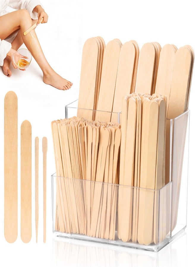 MSHUNKEJI 300 PCS 4 Style Waxing Sticks Wooden with Acrylic Organizer Assorted Wax Applicator Sticks Small Medium Large Popsicle Sticks Bulk Craft Sticks Jumbo for Body Legs Face WoodCraft Tongue Depressor - Image 1