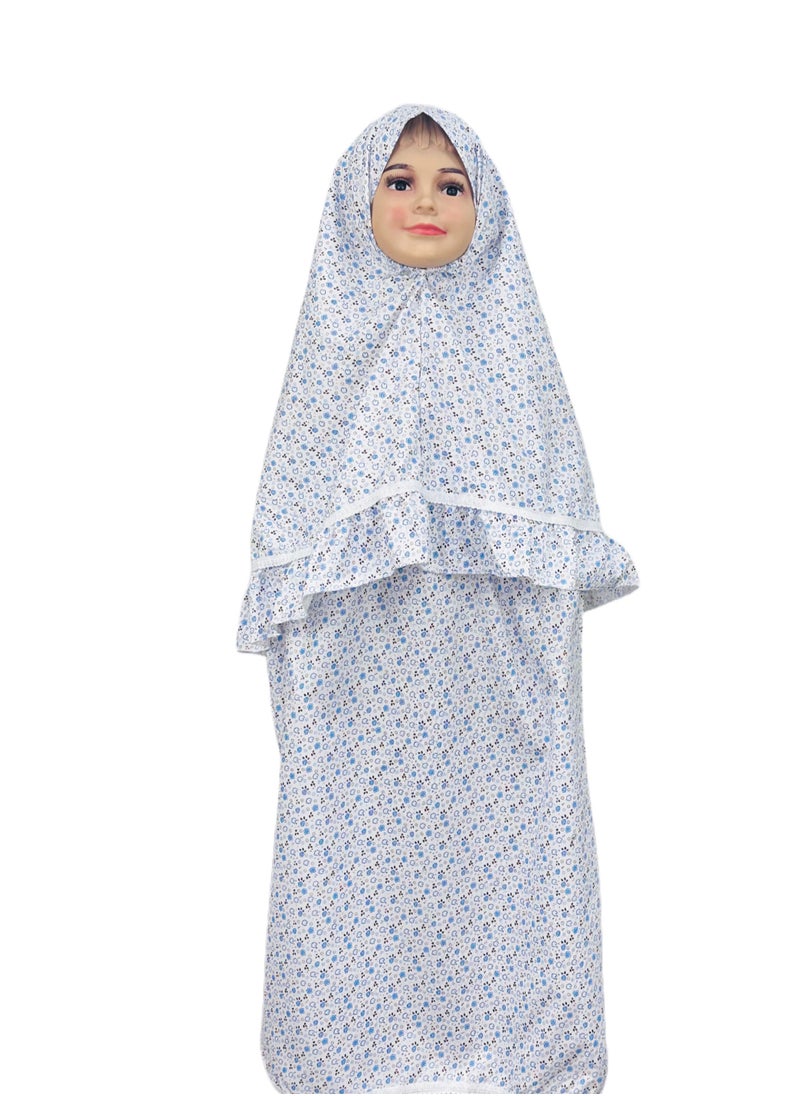City Rose - Islamic Girls Pray Khimar Two Pieces Sets Cotton Dress Hijab Abaya Floral Suit - Image 1