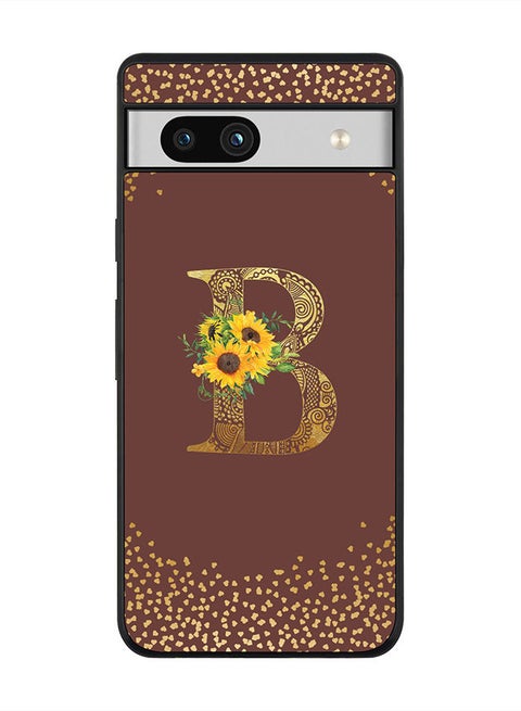 Rugged Black edge case for Google Pixel 7a 5G Slim fit Soft Case Flexible Rubber Edges Anti Drop TPU Gel Thin Cover -  Custom Monogram Initial Letter Floral Pattern Alphabet - B  (Brown )