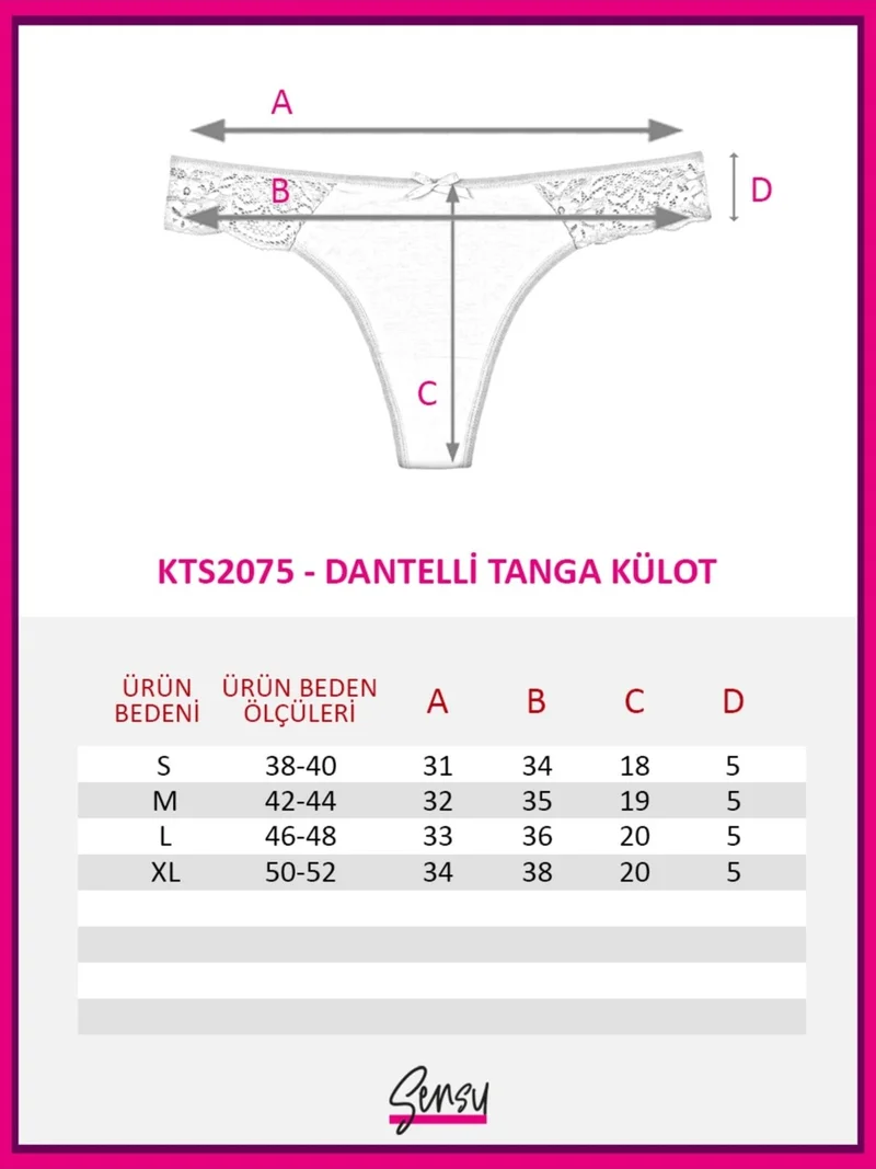 Sensu Women's Lace Detailed Thong 5-Piece Panties Set - KTS2075