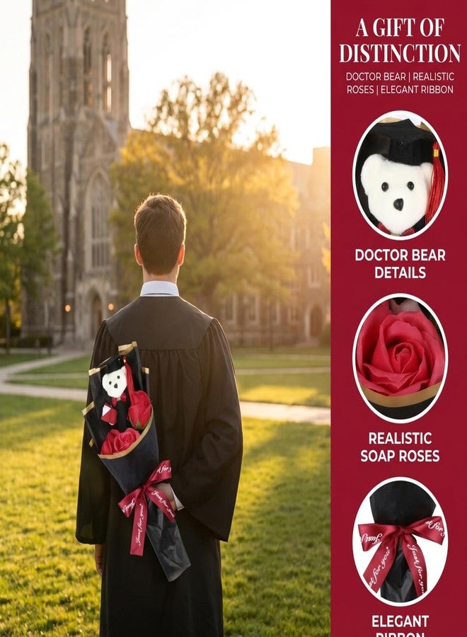 Alipis Graduation Bear Bouquet: Rose Flower Bouquet with Graduation Plush Bear - 2026 Grad Doll Flowers Gift for Him, Her, Class of 2026 Grad Party (Red) - Image 5