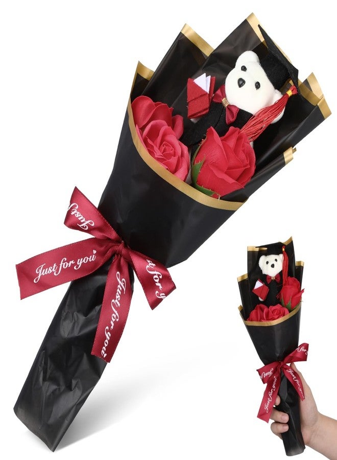 Alipis Graduation Bear Bouquet: Rose Flower Bouquet with Graduation Plush Bear - 2026 Grad Doll Flowers Gift for Him, Her, Class of 2026 Grad Party (Red) - Image 1