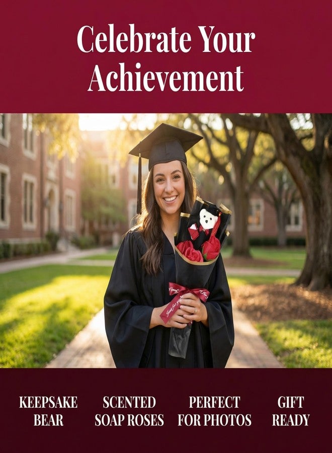 Alipis Graduation Bear Bouquet: Rose Flower Bouquet with Graduation Plush Bear - 2026 Grad Doll Flowers Gift for Him, Her, Class of 2026 Grad Party (Red) - Image 4
