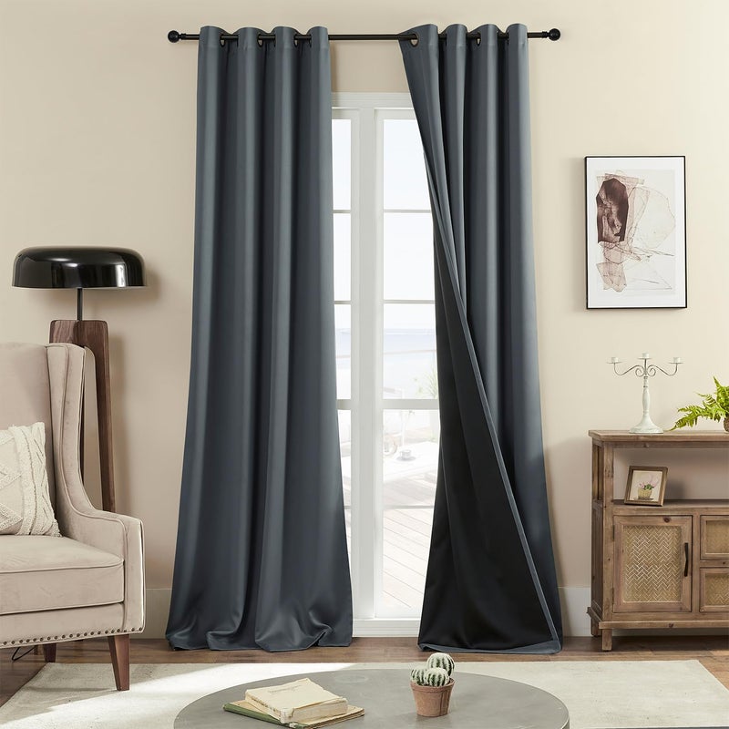 Rutterllow 100% Blackout 340 GSM Curtains 2 Panels  Full Shade 102 Inches Long Complete Drapes for Living Room  Dark Grey Thermal Insulated Bedroom Window Treatment Drapes (Gray  52 x 102 inch) - Image 1
