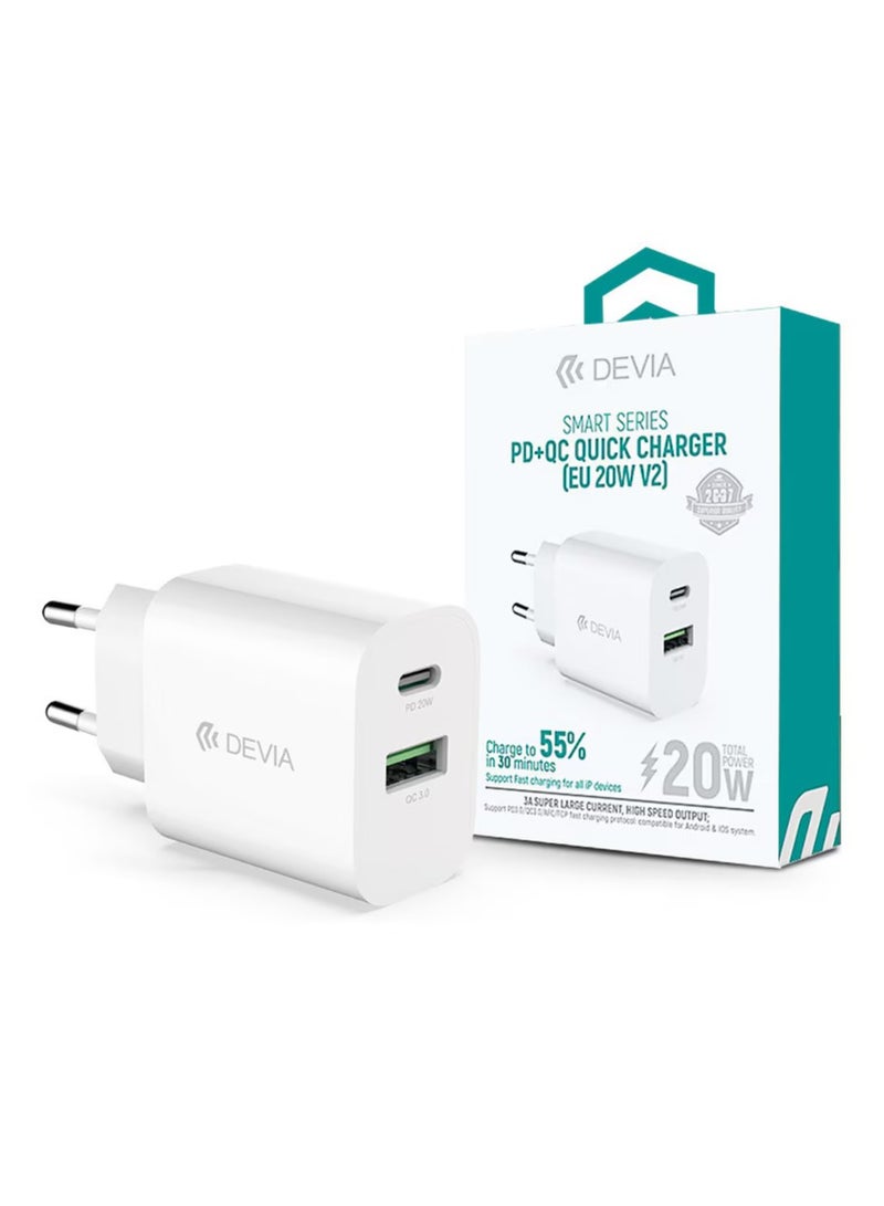 ديفيا شاحن جداري من ديفيا سريع بقدرة 20 واط مع منفذ C وUSB, - Image 4