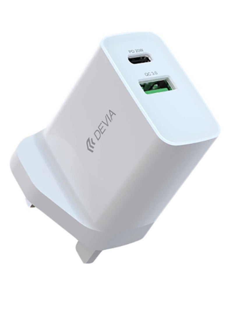 ديفيا شاحن جداري من ديفيا سريع بقدرة 20 واط مع منفذ C وUSB, - Image 1