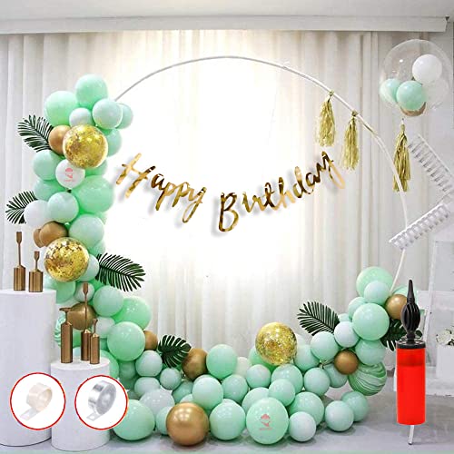 Hemito Birthday Decoration Kit 62 Pieces - Green Gold Balloons Combo with Birthday Paper Banner, Arc, Glue Dot, Balloon Pump for Boys Kids Baby Birthday Decoration Items | Birthday Decoration Items - Image 1