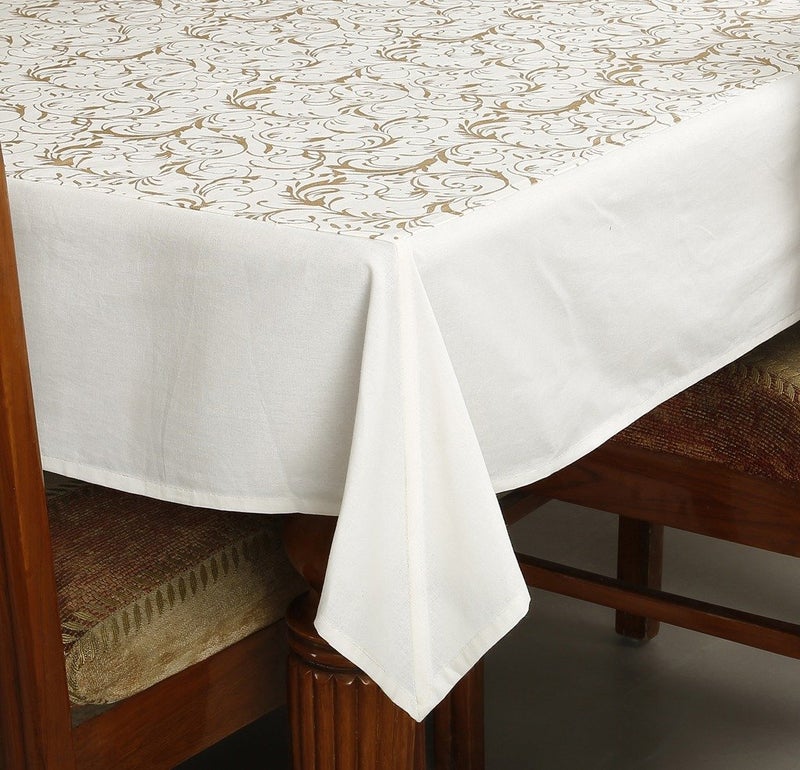 Dekor World Gold Printed White Table Cover Set (Pack of 7) - Image 2