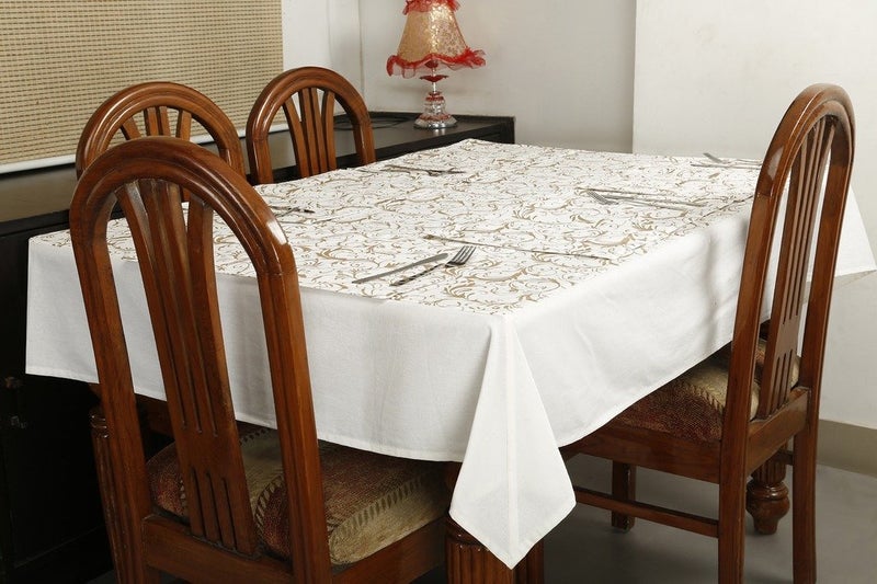 Dekor World Gold Printed White Table Cover Set (Pack of 7) - Image 3