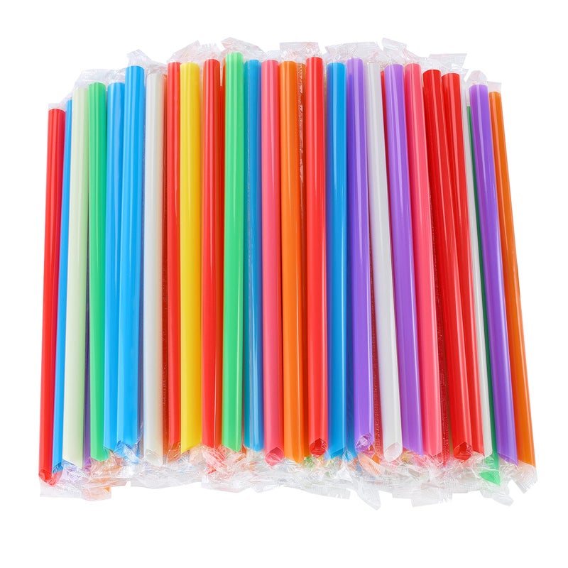 RENYIH 300 Pcs Multi Colors Jumbo Smoothie Straws Boba Straws Plastic Milkshake Straws Disposable Wide-mouthed Large Individually Wrapped Straws(0.43"" Wide X 9.45"" Long) - Image 1