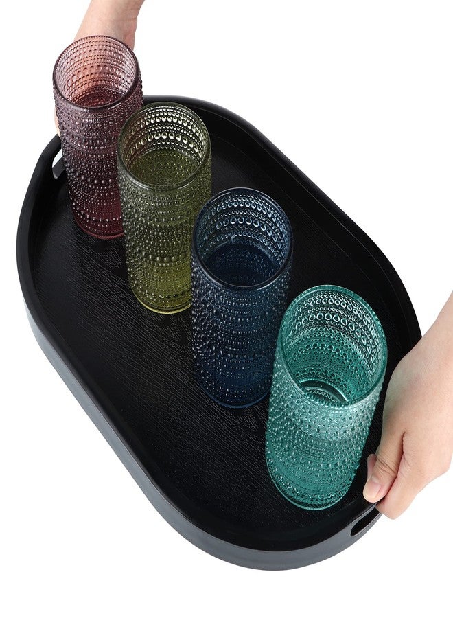 MDLUU Plastic Serving Tray, 17.1 Inch Long Ottoman Tray with Cutout Handles, Oval Butler Tray for Breakfast in Bed, Coffee Table Decor, Party - Image 2