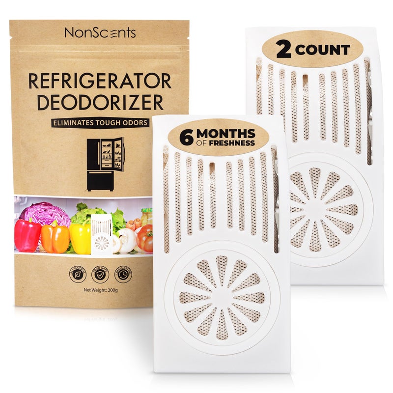 NonScents NonScents Refrigerator Deodorizer  Odor Eliminator for Fridge  Freezer  Outshines Baking Soda  Deodorizer with Activated Charcoal  Unscented  LongLasting Freshen Refrigerator 2Count 