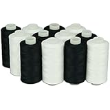 Simthread 12 Multi Colors 100% Cotton Sewing Thread 50s/3 for Quilting etc - 550 Yards Each (6 White 6 Black) - Image 1