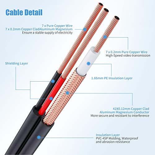 EKYLIN 32FT 10M 2-in-1 BNC Video and Power DC Extension Cable for CCTV Security Camera Home Surveillance Closed-Circuit TV System - Image 5