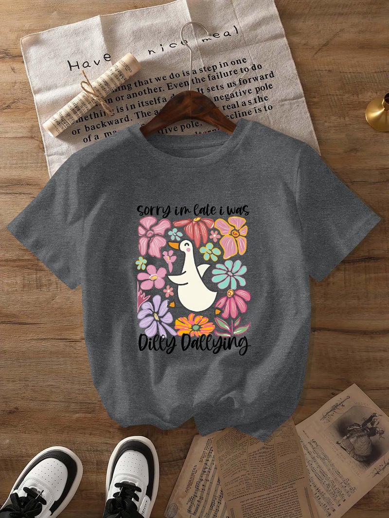 Independent Station Women'S Tops Round Neck Cartoon Printed Short-Sleeved T-Shirt-M - Image 1