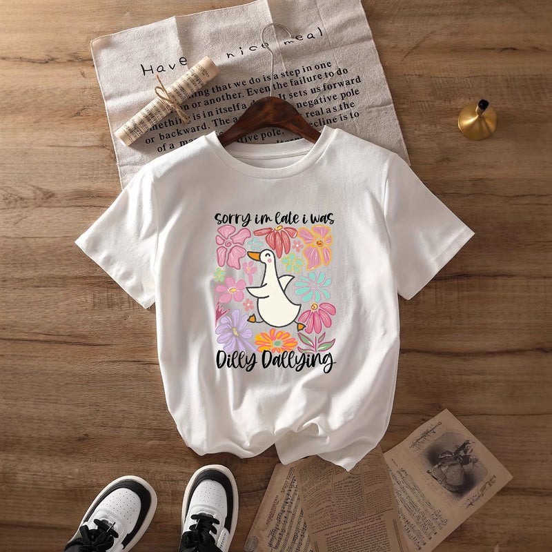 Independent Station Women'S Tops Round Neck Cartoon Printed Short-Sleeved T-Shirt-M - Image 5