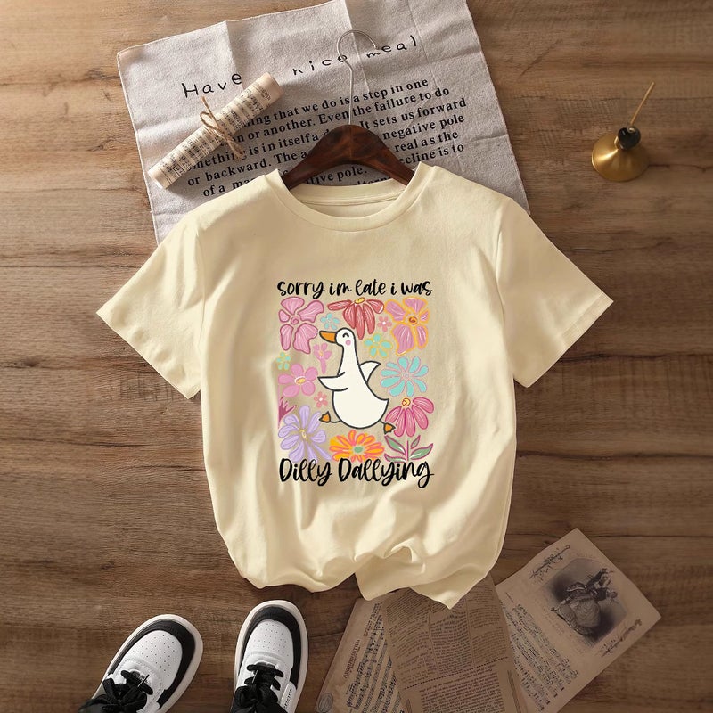 Independent Station Women'S Tops Round Neck Cartoon Printed Short-Sleeved T-Shirt-M - Image 3