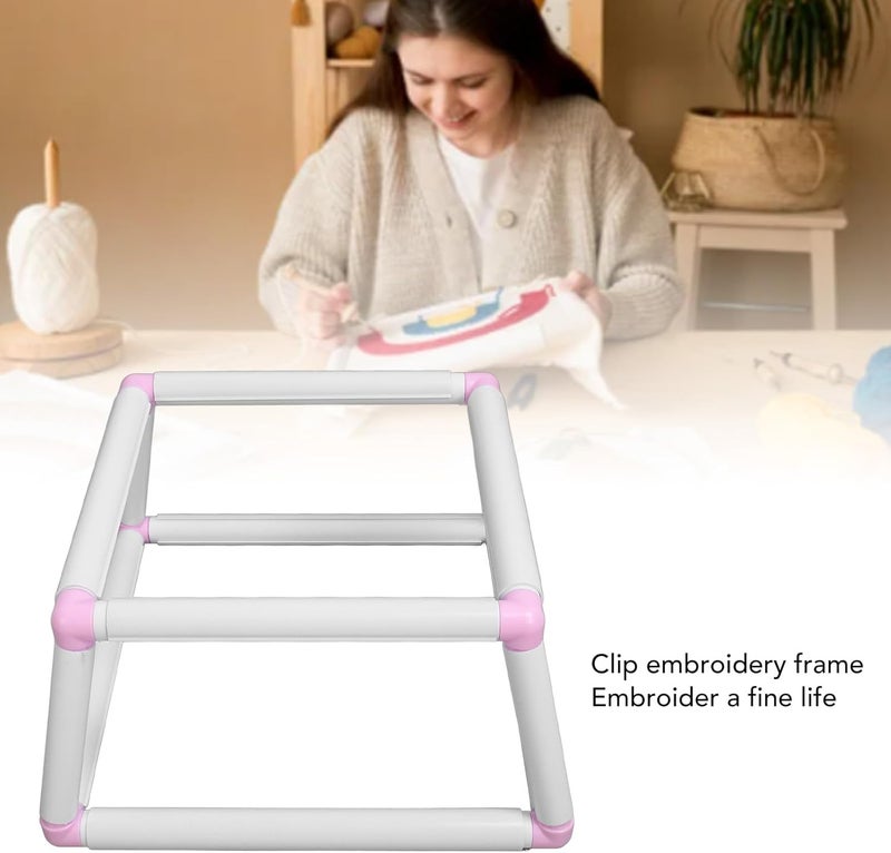 Double Layer Embroidery Frame Stand, Rectangular Plastic Tube Sewing Hoop, Clip On Embroidery Holder with 20 Accessories, Lap Stand for Cross Stitch, Punch Needle and French Style (Pink) - Image 2
