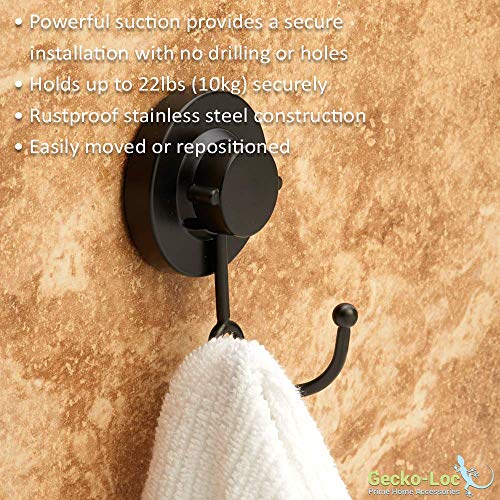 Gecko-Loc Heavy Duty Suction Cup Hooks Shower Accessory Stainless Steel - Black - Image 3