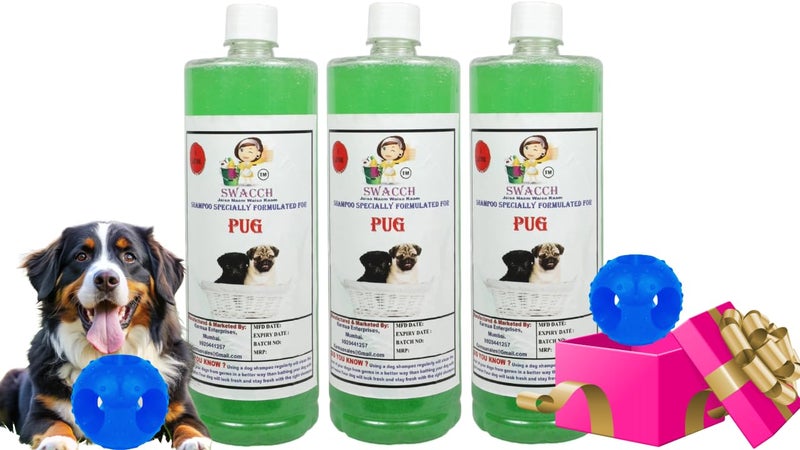 swacch Pet Shampoo | Puppy Safe Shampoo | PH Balanced | Ditch to Itch for Pug Dog Shampoo 3 Litre (Neem Alovera) + Goofy Ball Chew Toy Combo Pack - Image 1