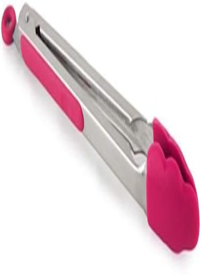 OR Silicone Kitchen Cooking Serving Salad BBQ Tongs Stainless Steel Handle Tool Rose Red 