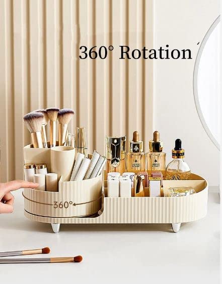Crobat Desktop Makeup Organizer Cosmetic Storage Box Makeup Brush Holder Eyeshadow Palette Skincare Organizer Container For Women luxurious look (ivory color) - Image 4